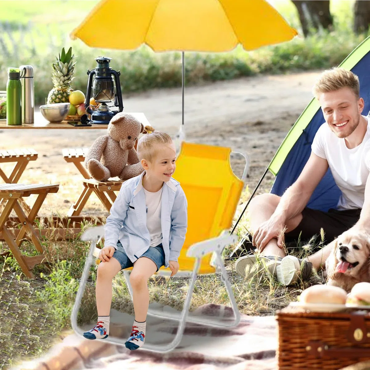 Chaise de plage pliable pour enfants - Chaise pliante inclinable avec parasol, siège résistant pour voyage, pique-nique, extérieur, jardin, piscine