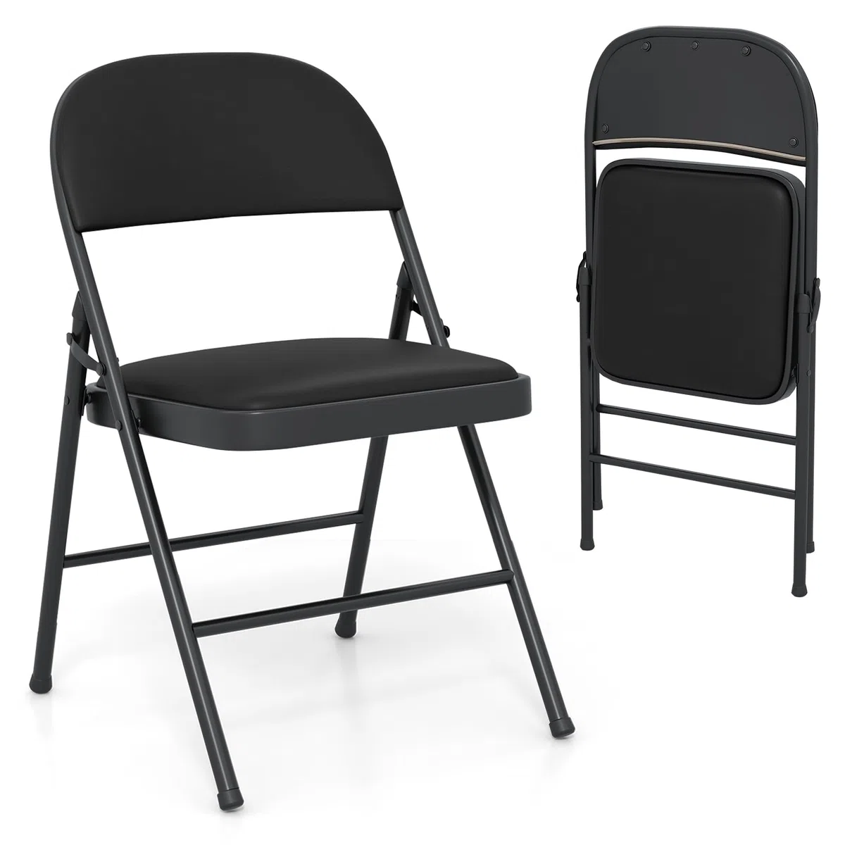 RELAX4LIFE Lot de 2 Chaise Pliante Interieur en Métal, Chaise Pliante Salle a Manger en Similicuir, Chaises de Salon Pliantes, Légère, Compacte, Aucun Montage, pour Réception Réunion Conférence