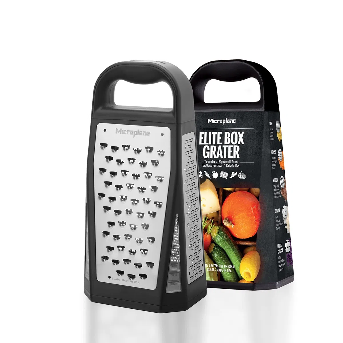 Microplane Râpe Multi-Faces Elite avec 5 Styles de Lames: Fine, Gros Grains, Ultra Gros Grains, Double Tranchant et Coupe Large - Râpe de Cuisine avec des Lames en Acier Inoxydable