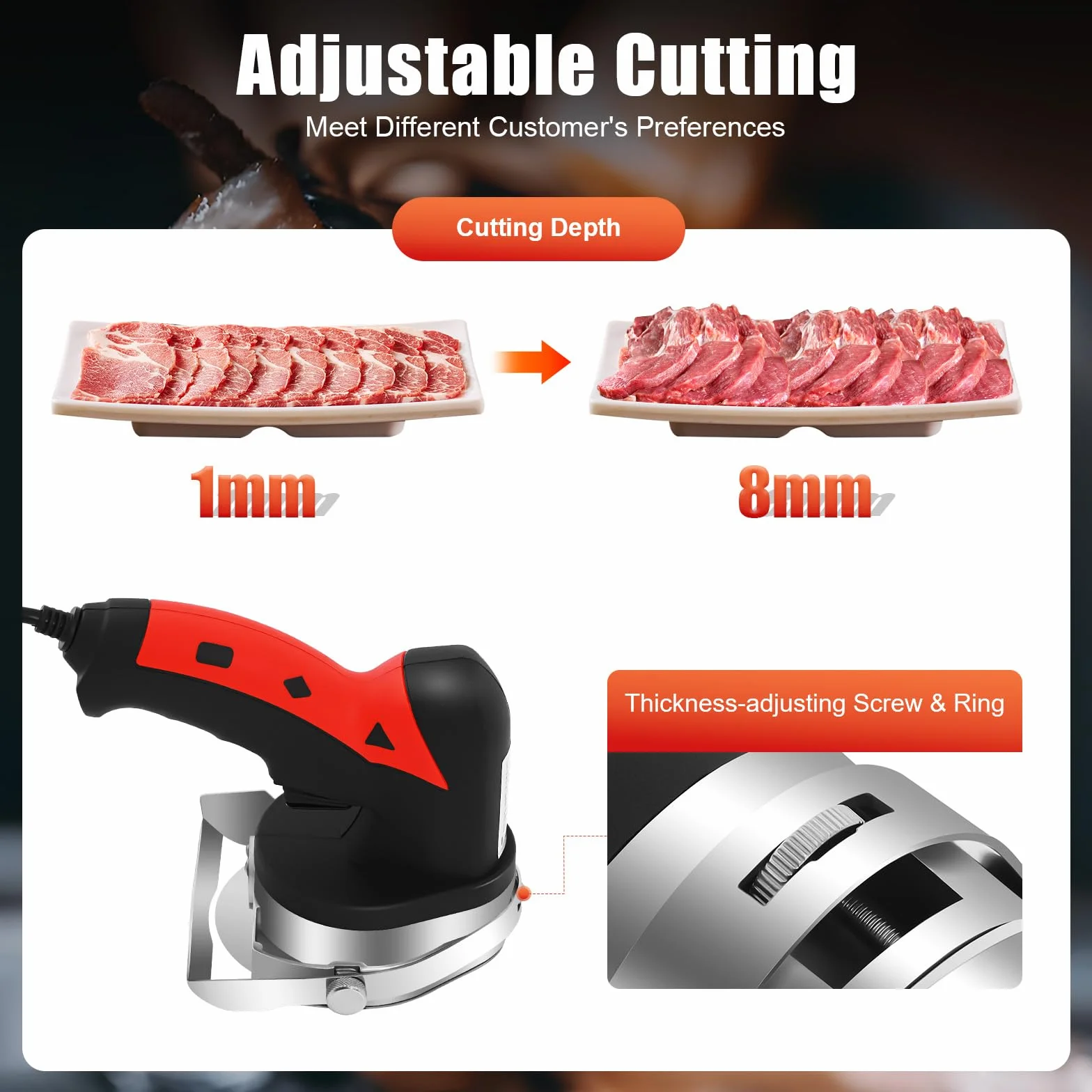 Couteau électrique à grillades,Couteau electrique cuisine,couteau électrique à shawarma, machine à découper les kebabs Équipé d'une vis de réglage et d'une bague de réglage de l'épaisseur