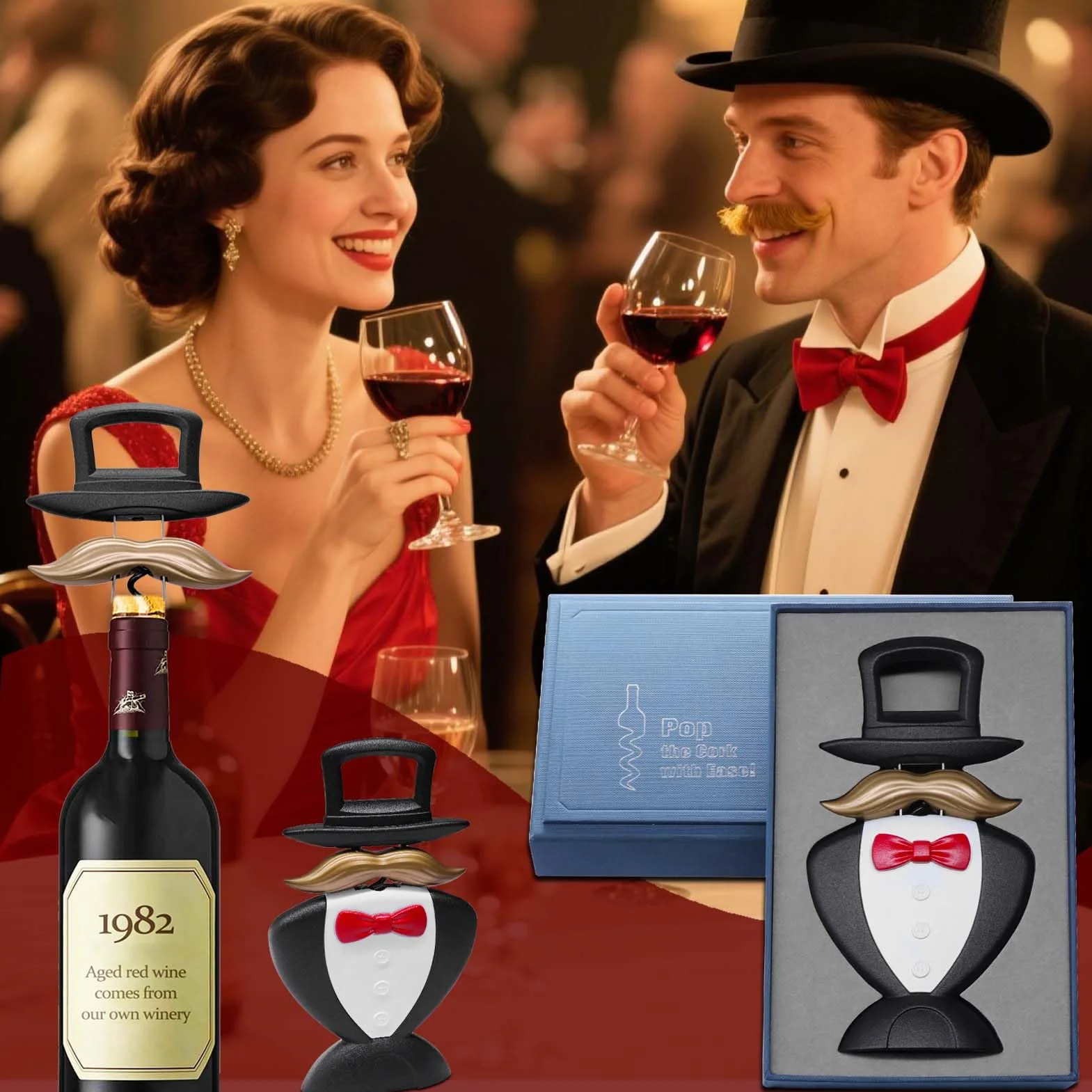 ZONSUSE Ouvre-bouteille Ao So Style Gentleman Anglais, Tire bouchon à Vin Gentleman,Tire-Bouchon Bilame pour Bouchons Fragiles de Vieux Vins,Idee Cadeau pour Collectionneurs de Vin