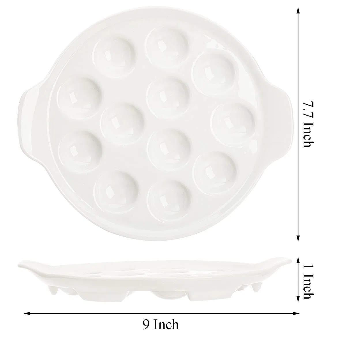 Okllen Lot de 4 assiettes Escargot en céramique avec 12 trous et poignées, 22,9 cm, plats à pied pour fruits de mer, escargot, plats de cuisson blancs pour la maison, la cuisine, le restaurant,